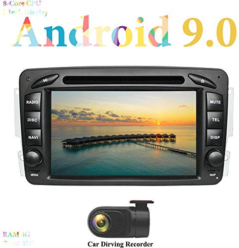 XISEDO Android 9.0 Autoradio 8-Core 7 RAM 4G ROM 32G In-Dash Car Radio mit DVD Player Moniceiver für Mercedes-Benz CLK W209/ C Class W203/A-Class W168 (mit DVR)