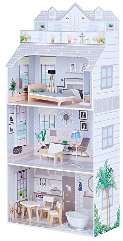 Teamson Kids Olivia's Little World Giant Doll House avec mobilier et Accessoires, Maison de poupées en Bois, Jeu de poupées pour Enfants de 3 étages Set pour des poupées de 12 Pouces, 3 Ans + +