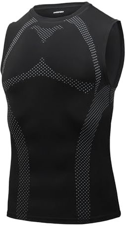 AMZSPORT Canotta Compressione Uomo, Maglia Senza Maniche Aasciugatura Rapida per Bodybuilding Palestra Running, Nero, Taglia L