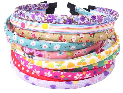 Fishdown Headbands for Girls 12Pcs Thin Head Bands for Girls Hairbands for Toddler Floral Cloth Fabric Covered Headband Birthday Party Favors