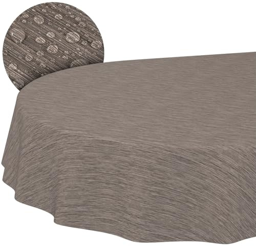 Tischdecke abwaschbar Wachstuch Wachstuchtischdecke Gartentischdecke Leinen-Optik Pflegeleicht Wasserabweisend 160 x 140 cm (Oval) Braun Schnittkante