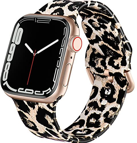 ACESTAR Double Sided Band Compatible with Apple Watch Band 49mm 46mm 45mm 44mm 42mm(Series 3), Cheetah Silicone Strap for iWatch Ultra 2 /Ultra/SE 2 /SE/Series 10 9 8 7 6 5 4 3 2 1, Leopard