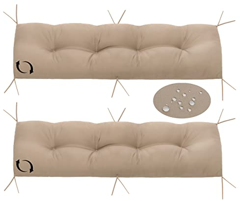 Salla Bankkissen, 2er Set Bankpolster, Bequem & Weich, Waschbare Bankauflage mit Bändern, für Gartenbank, Kissen für Sitzbank, Indoor & Outdoor Stuhlkissen, 2 Stück, 120 x 40 x 13, Beige