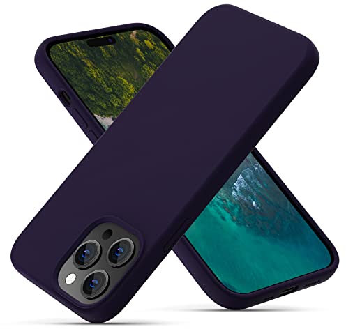 OitiYaa Silicone Case Compatible with iPhone 14 Pro Case 6.1 Inch, Soft Ultra Slim Protective Shockproof Liquid Silicone Phone Case with Anti-Scratch Microfiber Lining,Dark Purple
