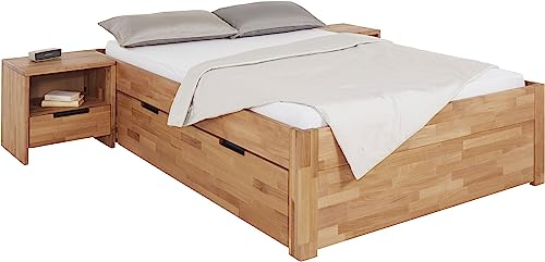 TaBoLe Massivholzbett Bettrahmen ohne Kopfteil mit Schubladen Buche geölt (Buche, 160 x 200 cm)