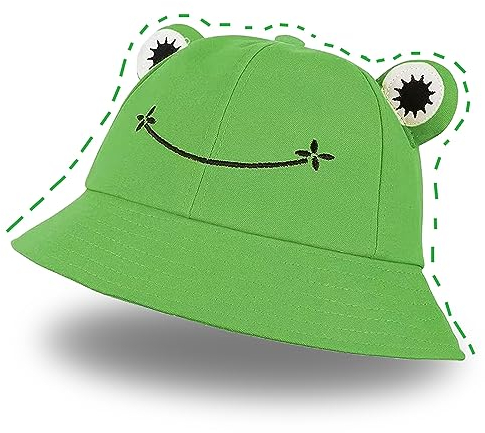 Norhogo Frosch Eimer Hut - Unisex Erwachsene Fischerhut - Lustig - Faltbar - Outdoor Hut - Sommermütze - Angel Kopfbedeckungen für Camping Wandern - Grün