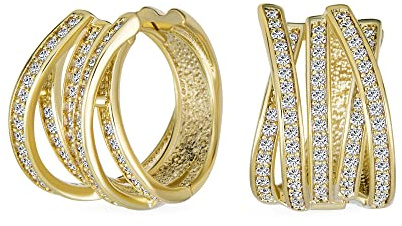 Urlaubs-Braut-Micro-Pave-CZ-Innen-Aus-Weitem Rechteck-Kreuz-Huggie-Hoop-Ohrringe Für Frauen Hochzeit Abschlussball Formelle Party Gelb 14K Gold Versilbertes Scharnier-Design
