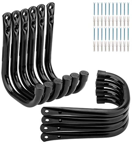 PiPaFox 10 Stück Garage Aufbewahrungshaken, Organizer Utility Haken, Wandmontage System Kleiderbügel für Seile, Stiefel, Schaufeln, Gartengeräte, Bulk Artikel (Black, 14cm x 10.6cm)
