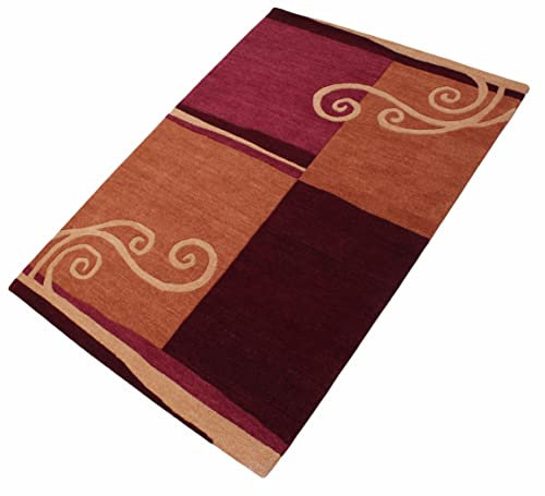 Tapis 100 % laine rouge rose 160 x 230 cm Orange Tapis oriental touffeté à la main HT362