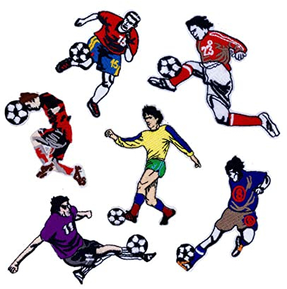 Heiorpai 6 x Fußballspieler-Aufnäher, bestickt, zum Aufbügeln oder Aufnähen