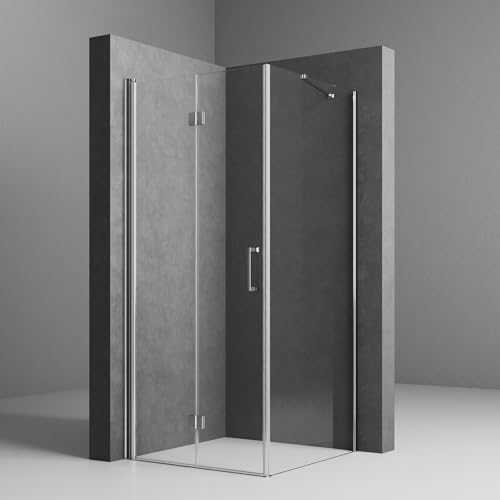 Duschkabine 90 x 75 x 195 CM Eckeinstieg Duschkabine Falttüren mit Seitenwand 180º Drehfalttür 5 mm Nano ESG Sicherheitsglas Duschabtrennung Duschwand