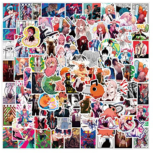 Canverlens Chainsaw Man Anime und Coole Aufkleber 100 Stück | Aufkleber für Erwachsene, Auto, Laptop, Wasserflaschen, Aufkleber für Teenager, niedliche Aufkleber