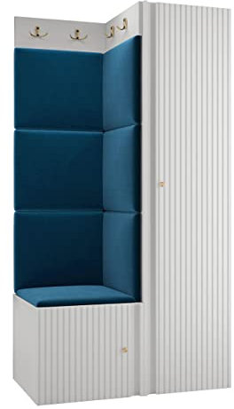 Mirjan24 Garderoben-Set Kirtan Slim XXV, Kleiderschrank mit 2 Fächer, Schuhschrank mit 3 Fächer, Kleiderhakenbrett, Gepolstertes Wandpaneel, Flurgarderobe Wandgarderobe (Weiß, Manila 26)