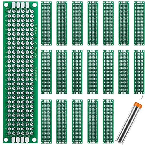 DAOKAI PCB Board Double Sided Prototype Soldering Universal Circuit Board Breadboard DIY 2 × 8cm with Tin Wire Pen for Electronic Creation of Projects and Prototyping (20Pcs)