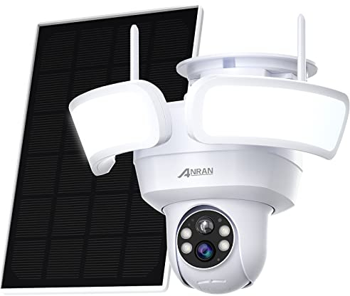 ANRAN 2K HD Überwachungskamera mit Flutlicht, Kabllose Überwachungskamera Aussen Akku mit Solarpanel, Bewegungserkennung und Smarte Beleutung, 2,4GHz-WLAN-Verbindung, Kompatibel mit Alexa, F1