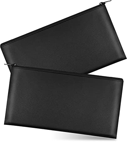 2 Pièces Pochette Bancaire, Portefeuilles avec Fermeture éclair, Pour Billets de Banque, Faits, Objets de Valeur, Etc, Noir