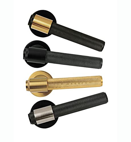 HANDLESTORE Designer Knurled Door Handles Loop Lever on Rose - 4 Finishes (Matt Black/Satin Nickel)