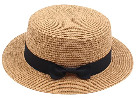 Chapeau d'été Fedora pour garçon et enfant - Chapeau de paille à large bord - Casquette de soleil pour homme, e, taille unique