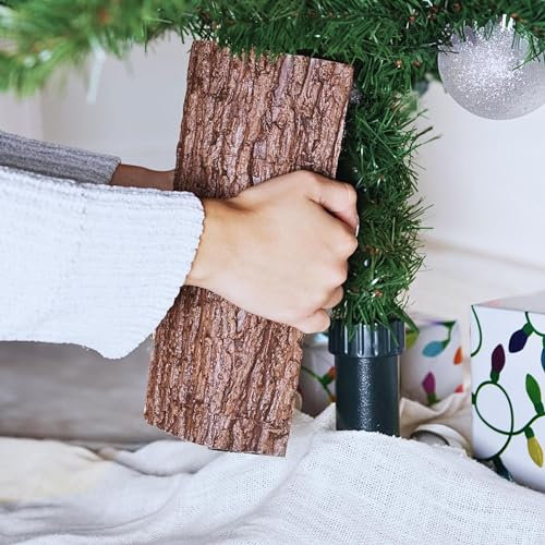 Accessorio per albero di Natale artificiale in corteccia marrone realistica, struttura in legno naturale, decorazione per gonna dell'albero X-Mas dall'aspetto finto come un collare,