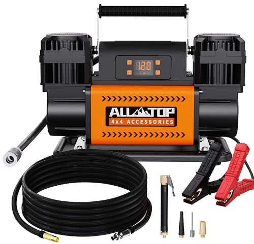 Compressore d'aria All-TOP da 12 V con pannello di controllo LCD per preselezionare la pressione target, 150 PSI 12,35 CFM, pompa ad aria per Overland (doppio cilindro)