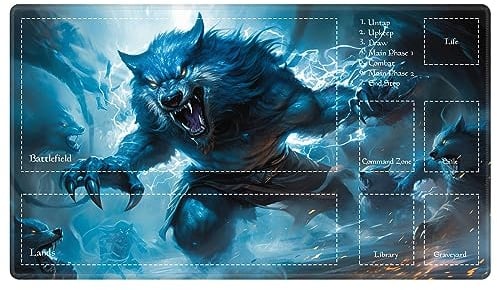 EDGFRTOIO Spielmatte mit Zonen für MTG-Kartenspiel, Spielmatten, magische Spielmatten, 61 x 35,6 cm, Commander Deck, Gaming-Schreibtisch, Duell-Matte, Kartenspiel-Matten für Anfänger, Wilder Wolf,