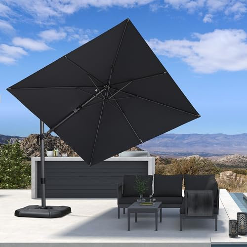 PURPLE LEAF Parasol Déporté Pivotant 2,7 x 2,7 m avec Base en Croix, Parasol de Jardin Extérieur avec Inclinable à Gauche et à Droite 60° et Rotation à 360°, Parasol en Aluminium avec Anti UV, Gris