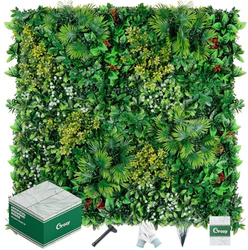 Grooy Graswand, künstliche tropische Buchsbaumplatten, 50,8 x 50,8 cm, Sichtschutz-Heckenzaun, Sichtschutz mit UV-Schutz, grüner Hintergrund für Innenbereich, Zuhause, Hochzeitsdekoration und mehr