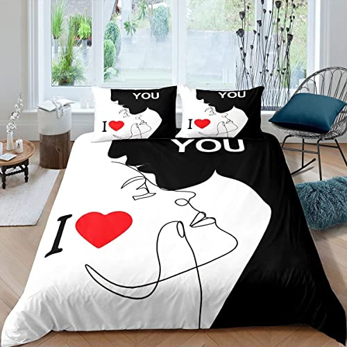 Sezhiqeu Ich Liebe Dich Bettwäsche 135x200, 3D Muster Weich Kuschelig Mikrofaser Bettwäsche Set Romantisches Paar Begleiter Bettbezug + 2 Kissenbezug 80x80 cm mit Reißverschluss B-1489