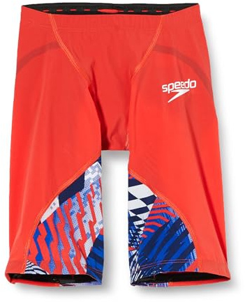 Speedo Men's Fastskin LZR Ignite Jammer | Tech Suit | Racing Suit | Racewear | FINA Approved, Flame Red/Bolt/White, 28