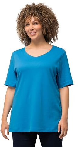 Ulla Popken Damen große Größen Übergrößen Plus Size Shirt, doppellagige Vorderseite, Slim, Rundhals, Halbarm Aqua 50+ 810528739-50+