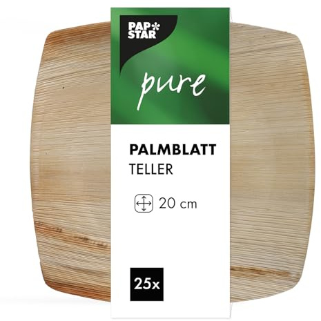 PAPSTAR 25 Teller, Palmblatt Pure 20 cm x 20 cm Natur Quadrato