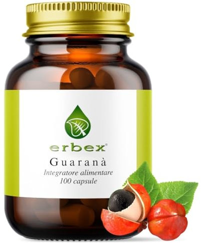 ERBEX - Integratore al Guaranà Puro, Integratore Alimentare Tonificante e Rivitalizzante, Aumenta l'Energia e il Tono dell'Umore, Ideale per Combustione dei Grassi