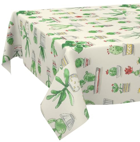 Tischdecke Stoff abwaschbar Tischtuch Tafeldecke pflegeleicht Lotuseffekt schmutz- & wasserabweisend für Indoor Outdoor Tischdecke 100x140cm Schnittkante Kaktus