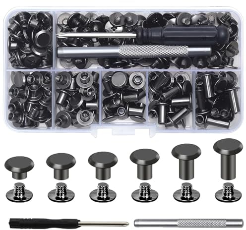 110 Pezzi Set di Viti Chicago per Rilegatura, M5 x 4/5/6/8/10/12 mm Set Viti per Rilegatura Chicago Kit, Kit di Rivetti a Vite per fai da te in pelle, borse, artigianato, colletto, stoviglie, bagagli