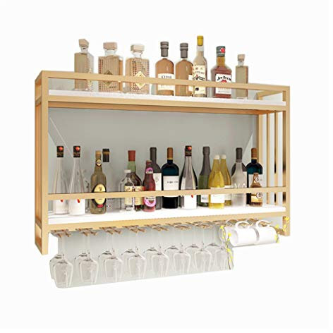 Vetrinetta per vino a parete, portabottiglie in legno massello di ferro battuto nordico, espositore creativo per vino rosso a parete, portabicchieri da vino sospeso, portabottiglie (Colore: