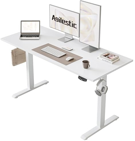Agilestic Höhenverstellbarer Schreibtisch 120 x 60 cm, Stabiler Schreibtisch Höhenverstellbar Elektrisch mit Memory-Handsteuerung, Ergonomischer Steh-Sitz Tisch Computertisch, Weiß