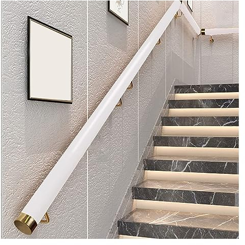 An der Wand montiertes Treppenhandlauf-Geländer-Set – 2 m/3 m/3,5 m/3,6 m/4 m/4,2 m/6 m lang, rutschfeste Handlauf-Stützstange aus weißem PVC, für ältere Menschen oder Behinderte (goldene Länge)