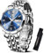 OLEVS Silber Armbanduhr Herren Analog Mode Kleid Herren Uhren Metall Handgelenk Blau Großes Zifferblatt Uhr Herren Datum Leicht zu lesen Wasserdicht Quarzuhr Lässig Geschenke für Männer Günstig
