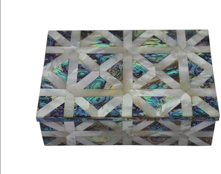 Schmuckschatulle mit weißem Marmor, rechteckig, 20,3 x 15,2 cm, für Muttertag, glänzende Halbedelstein-Inlay, Arbeits-Süßigkeiten-Box