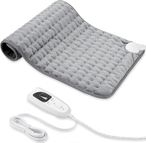 Heating pad, Electric Heat Pad with Automatic Switch-Off and 6 Temperature Levels Heating pad for Back Neck Shoulder Belly Heating Technology - Machine Washable (Silver Gray, 20 x 24)
