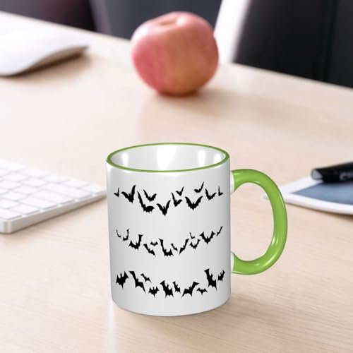 YOIUE Tasse aus Keramik - Große 11oz Tassen 330ml Kaffeetassen mit Henkel, 100% Handbemalt - Trinkgläser mit Griff - Weiß, traditionelle Halloween-Dekorationselemente. Halloween-Silhouetten, schwarze