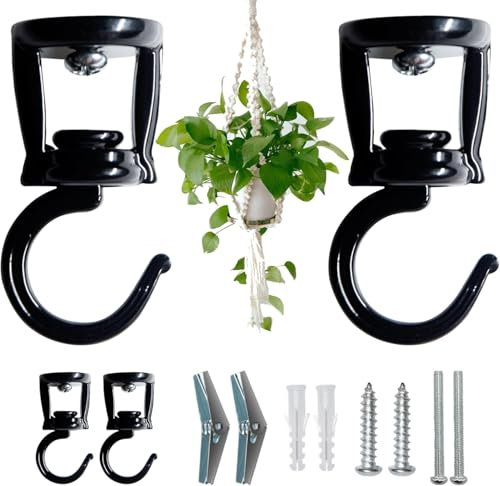 2 Piezas Gancho Techo para Colgar Plantas, Gancho Pared Macetas, Colgador Plantas Pared Exterior Interior, Negro Soporte Plantas Colgantes para Macetas, Campanillas de Viento, Comederos de Pájaros