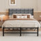 JUISSANO Double Bed Frame with Headboard Upholstered Platform Bed Frame Double with Headboard,Metal Bed Frame Double Bed with Metal Slat Support/No Box Spring Needed/Easy Assembly/Grey Linen