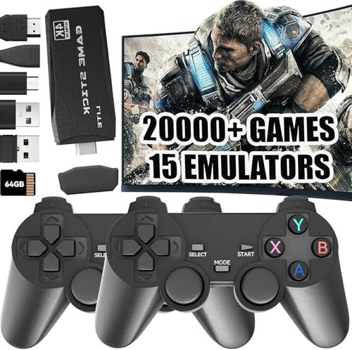 Retro Konsole Spielkonsole Game Stick, 21700+ Spiele Videospielkonsole mit 2 Gamepads, Retro Konsole Plug & Play Game Stick TV HDMI, Geschenk für Kinder Jungen & Erwachsene (Familien-Edition)
