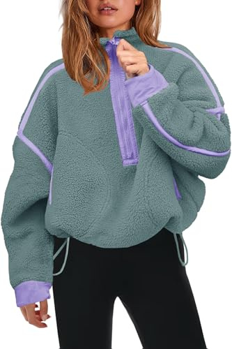 Panadila Women’s Sherpa Fleece Sweatshirt with Half Zip, Soft, Oversized with Pockets, Warm, Furry | Quarter Zip Tops, Fuzzy Sweater, Soft Cozy Sweatshirt with Pockets, Winter, Warm Coat, Travel Outfits