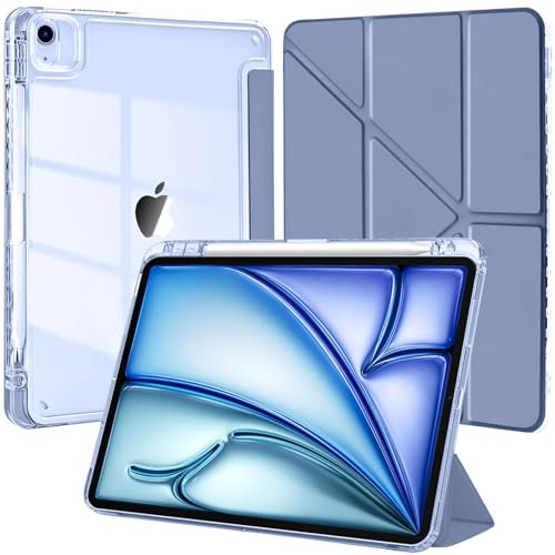 EspZanthic Funda para iPad Air 13 Pulgadas M3/M2 (2025/2024) / iPad Pro 12.9 2022/2021/2020/2018 con Portalápiz, 6 en 1 Ángulos de Visión Múltiples, Tapa Trasera Transparente