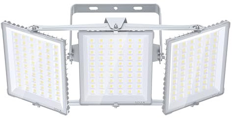 SOLLA Projecteur LED extérieur 600W 2025 Plus Nouvelle Version Mis à Jour, 60000 LM, Blanc Lumière du Jour 6000K, Étanche IP66, 3 Têtes Réglables, Éclairage de Sécurité Extérieur pour Cours, Gris