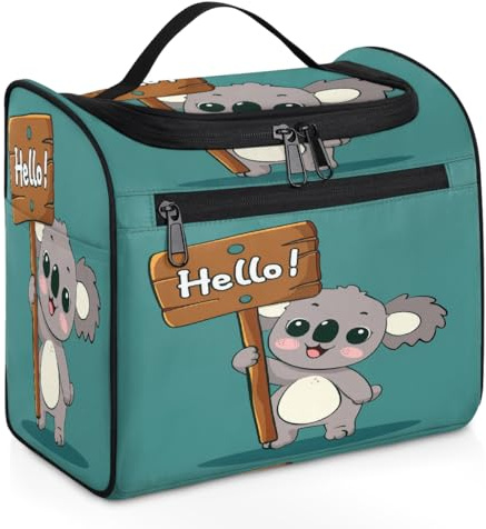Mexpekil Trousse de toilette de voyage à suspendre avec 11 compartiments, motif koala mignon avec inscription « Hello » - Résistante à l'eau - Organiseur de voyage pour accessoires, shampooing,