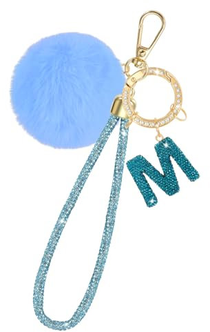 MWOOT Porte-clés avec initiale en cristal, Porte-clés en strass pour la décoration de sac à main, sac à dos ou pochette, Porte-clés personnalisé avec initiale M, Bleu