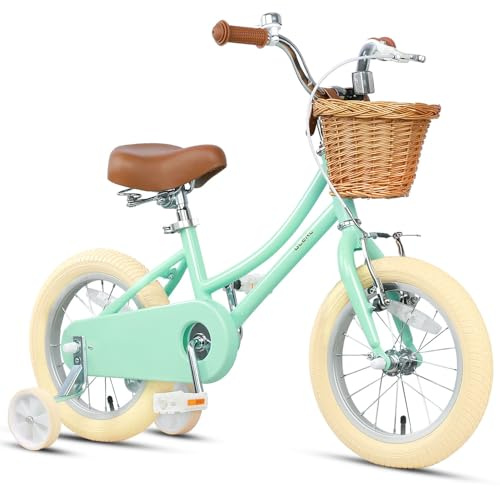 Glerc 16 Zoll Kinder Mädchen Fahrrad für 3 4 5Jahre alt kleine Mädchen Retro mit Stützrädern und Glocke, Farbe Mintgrün
